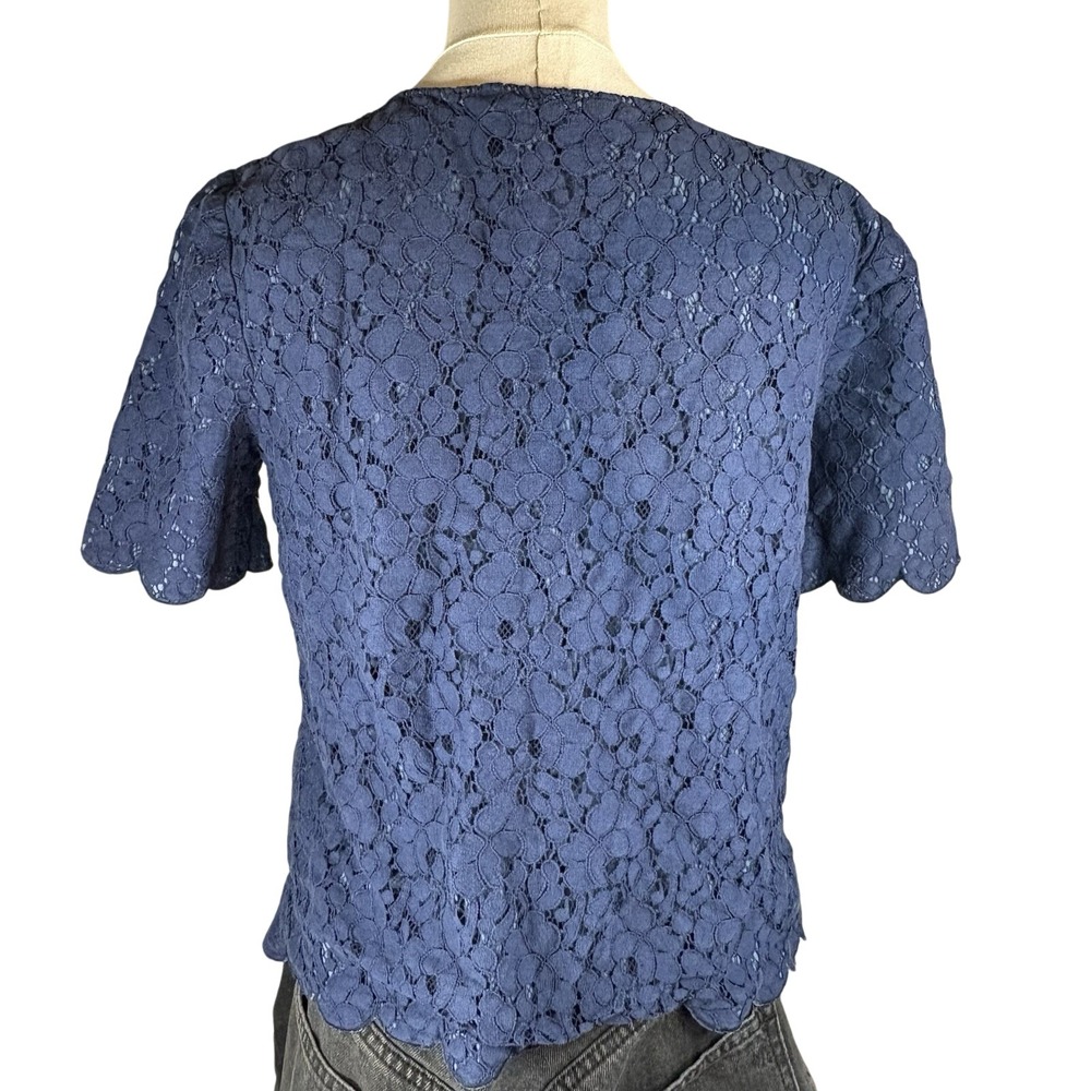 Madewell Womens Scalloped Short Sleeve Lace Top Navy Blue Size Small Cropped - Picture 5 of 6